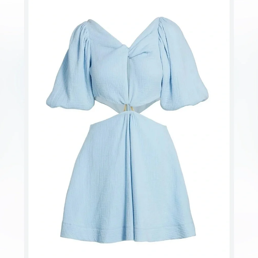 Jonathan Simkhai Swim Women's Helen Cutout Puff Sleeve Mini Dress Blue Size S - Picture 4 of 7